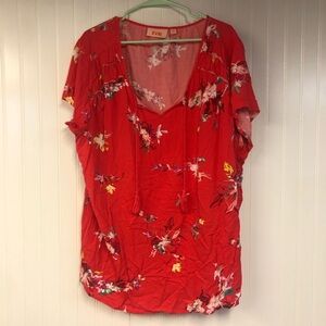 EVRI Women's Red Floral Top Short Sleeve XXL Lightweight